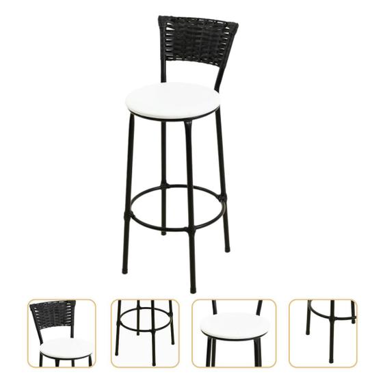 Imagem de Banqueta Alta Para Bancada Balcão Confortavel Com Encosto Em junco
