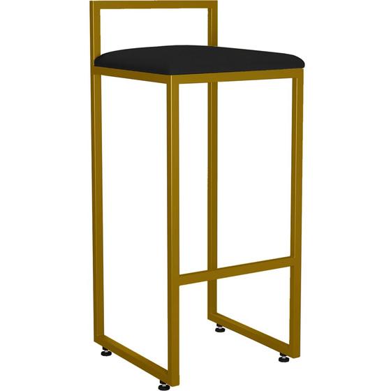 Imagem de Banqueta Alta Para Cozinha Sala De Jantar Hanna L02 Dourado Corano Preto - Lyam Decor