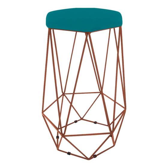 Imagem de Banqueta Aramado Hexagonal Base Bronze Suede Azul Turquesa