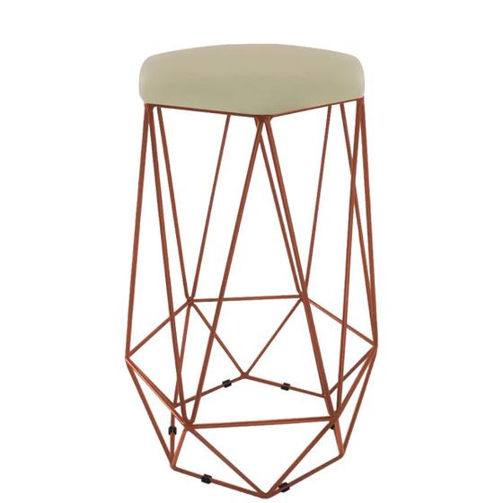 Imagem de Banqueta Aramado Hexagonal Base Bronze Suede Bege