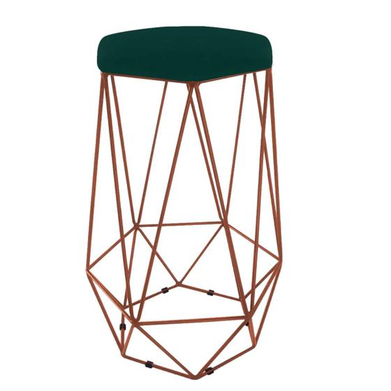 Imagem de Banqueta Aramado Hexagonal Base Bronze Suede Verde Militar