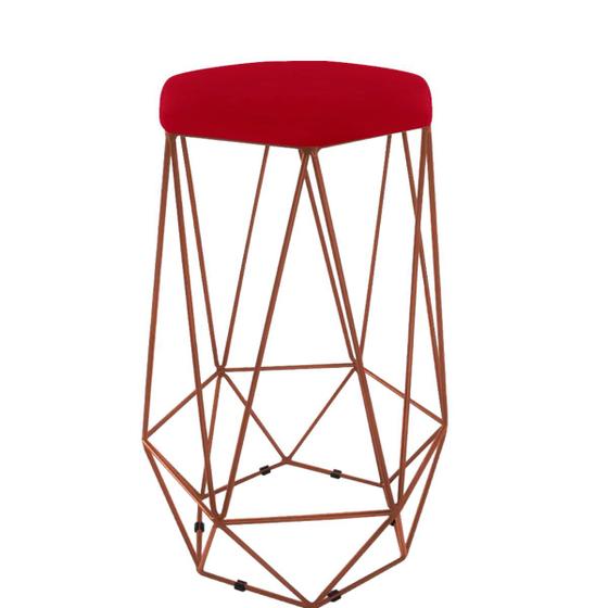 Imagem de Banqueta Aramado Hexagonal Base Bronze Suede Vermelho