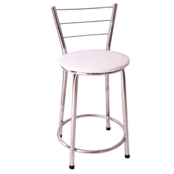 Imagem de Banqueta Baixa Cromada Banquinho Com Encosto Para Cozinha Bistrô Bar Balcão Area Gourmet