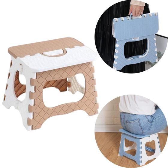 Imagem de Banqueta Baixa Plástica Banquinho Multiuso Portátil Dobrável Retrátil Com Alça Banco 20cm Altura Infantil Cores Sortidas
