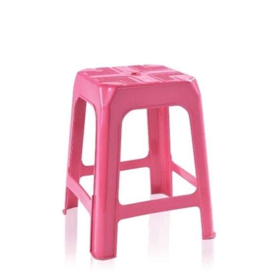 Imagem de Banqueta banco banquinho plástico cadeira empilhavel para lanchonete jardim casa bar multiuso rosa