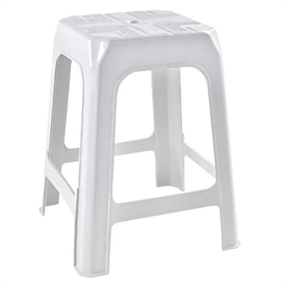 Banqueta Banco Plástico Resistente Branco Empilhável 46CM Menor preço em Banqueta Banco Plástico Resistente Branco Empilhável 46CM