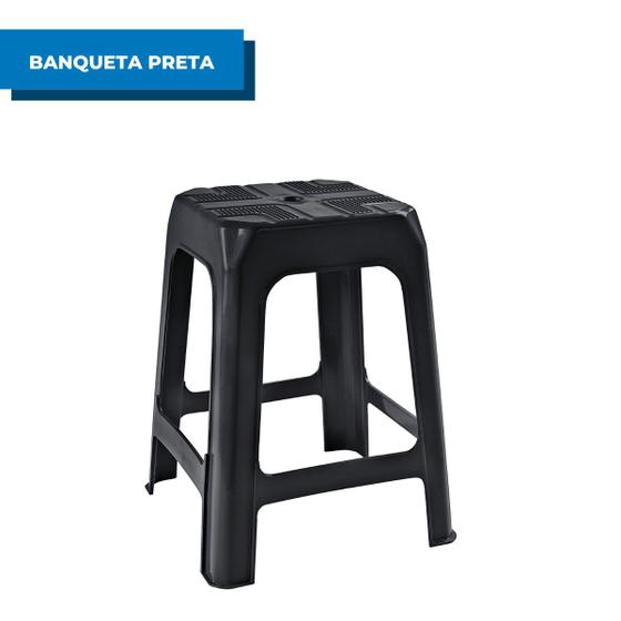 Imagem de Banqueta Banquinho Assento Plástico Preto Arqplast Resistente Reforçado Empilhavel Leve Confortável Para Casa Lanchonete Bar