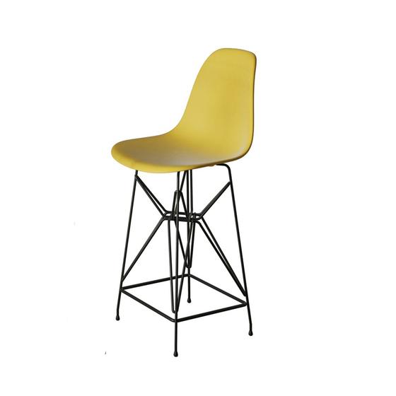 Imagem de Banqueta Bistrô Alta Eames Eiffel Amarela Base Ferro Preto