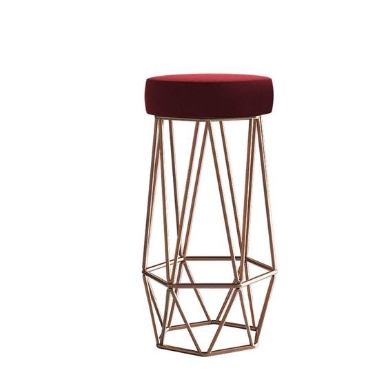 Imagem de Banqueta Com Encosto Mhara Hexágono Cozinha Bar Ferro Bronze Suede Vermelho - Ahz Móveis