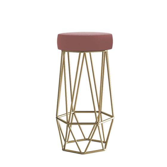 Imagem de Banqueta Com Encosto Mhara Hexágono Cozinha Bar Ferro Dourado Suede Rose Gold - Ahazzo Móveis