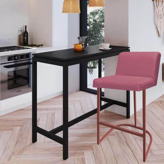 Imagem de Banqueta Com Encosto Noah Luxo Confort Bistrô Cozinha Ferro Bronze Suede Rose Gold  - Ahz Móveis