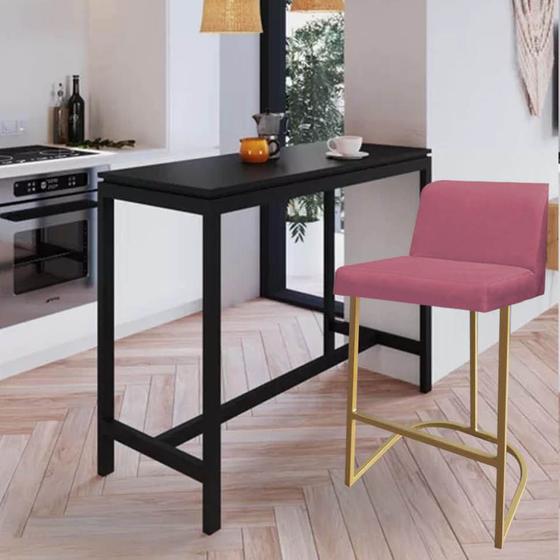 Imagem de Banqueta Com Encosto Noah Luxo Confort Bistrô Cozinha Ferro Dourado Suede Rose Gold  - Ahazzo Móveis