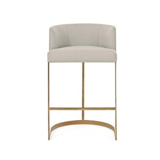 Imagem de Banqueta Decorativa Alta Base Metal Cromo Dourado em Veludo - Off white veludo