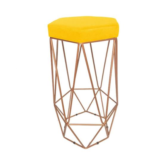 Imagem de Banqueta Decorativa Hexagonal Aramado Bronze Suede Amarelo Rocha Móveis