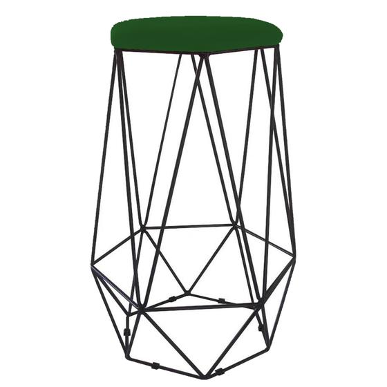 Imagem de Banqueta decorativa para sala hexágonal aramado base preta suede verde - clique e decore