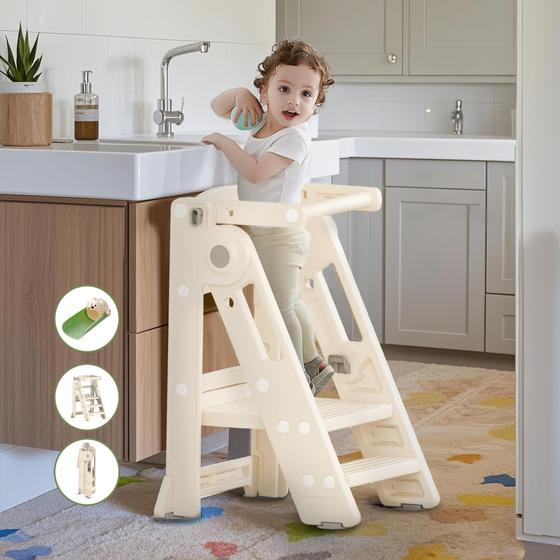 Imagem de Banqueta Dobrável Hoopyosms Toddler Tower para Cozinha - com Extensor de Torneira