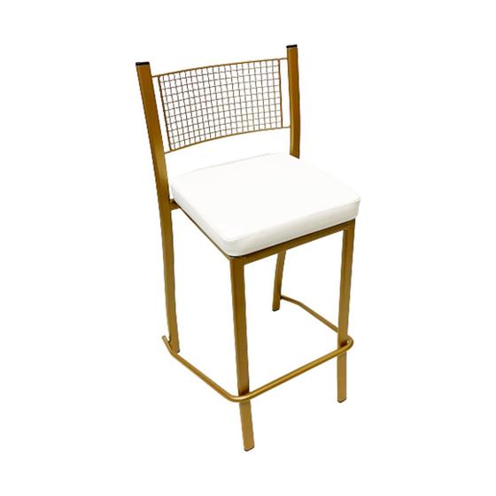 Imagem de Banqueta Empilhável Altura 75cm para Bar cor Dourado Fosco assento branco