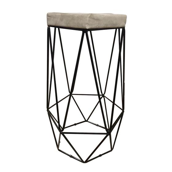 Imagem de Banqueta Hexagonal Aramado Preto Suede Bege