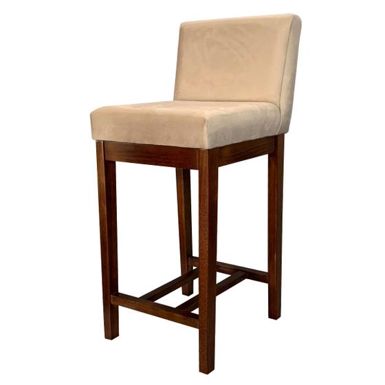 Imagem de Banqueta Média Estofada com Encosto Lisboa Madeira Capuccino Suede Bege CCS
