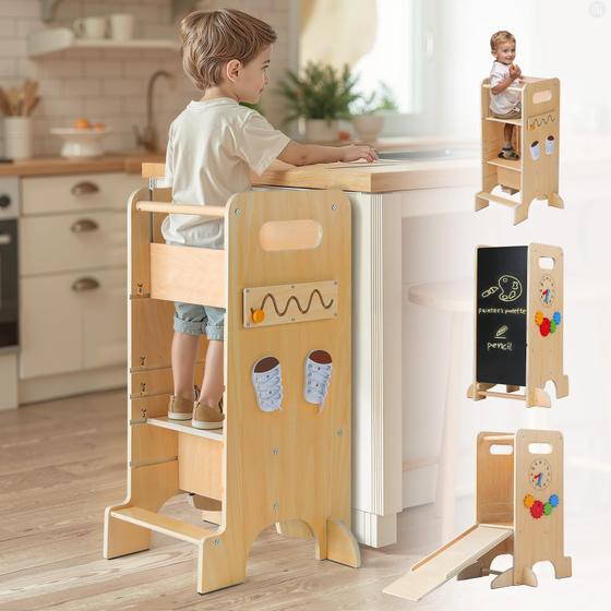 Imagem de Banqueta Multifuncional 4 em 1 para Cozinha - Toddler Tower FlyingBoom