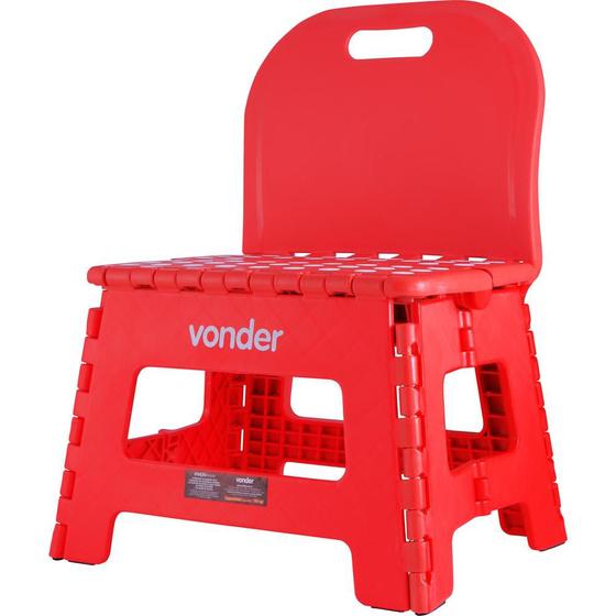 Banqueta Plástica Dobrável Vermelha Altura 220 mm com Encosto Vonder Menor preço em Banqueta Plástica Dobrável Vermelha Altura 220 mm com Encosto Vonder