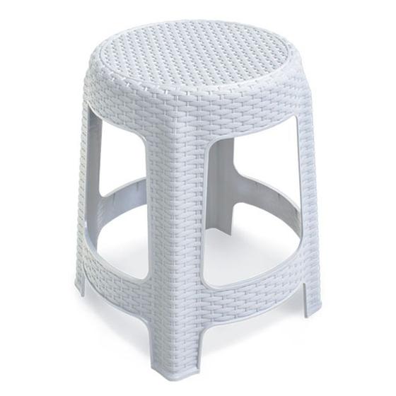 Imagem de Banqueta Plástica Rattan P/ Lanchonete Bar Até 70KG Branca