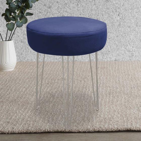 Imagem de Banqueta Puff Jullia Luxo 55cm Industrial Ferro Cinza material sintético Azul Marinho - Ahazzo Móveis