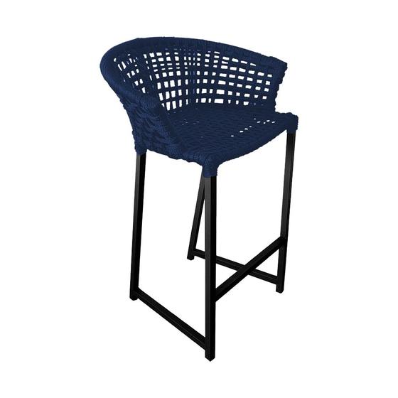 Imagem de Banqueta Reis em Corda Náutica e Base em Alumínio Preta para Área Gourmet - Externa Azul Marinho