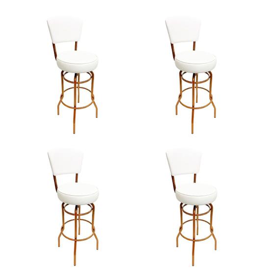 Imagem de Banquetas Alta Bar Giratória com Encosto cor Cobre Assento grosso Confortável branco 4 Peças