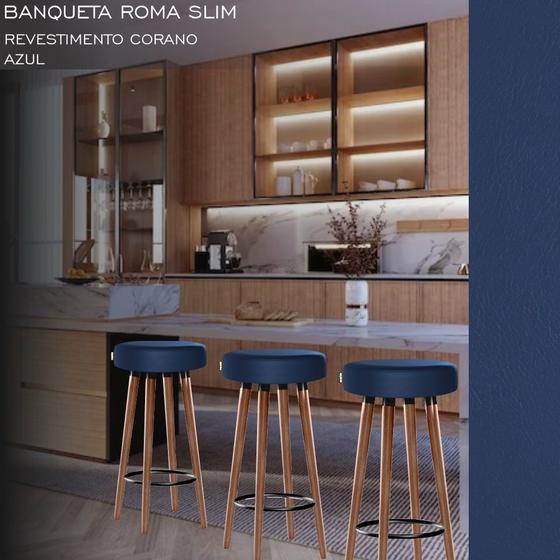 Imagem de Banquetas Roma Slim Kit 3 Peças Estofada 70cm Azul