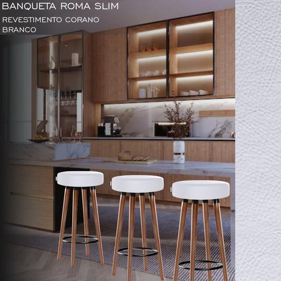Imagem de Banquetas Roma Slim Kit 3 Peças Estofada 70cm Branco