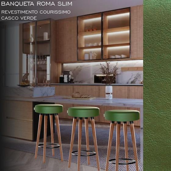 Imagem de Banquetas Roma Slim Kit 3 Peças Estofada 70cm Verde