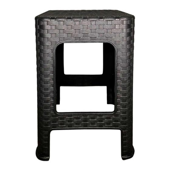 Imagem de Banquinho De Plástico Banqueta Preta Rattan Resistente Empilhável Multiuso Premium Decoração - Baita