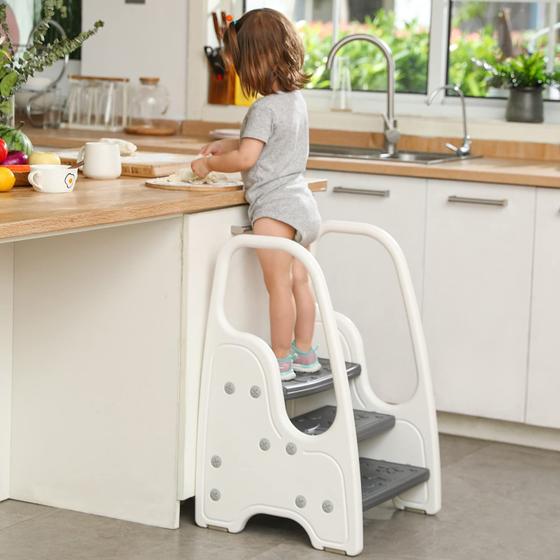 Imagem de Banquinho Infantil Wiifo com 3 Degraus e Alça - Cinza