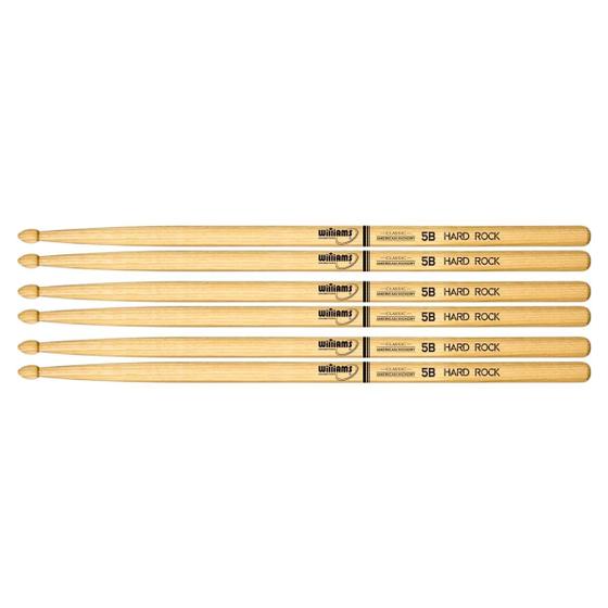 Imagem de Baqueta De Bateria Williams Hickory 5B Hard Rock 3 Pares