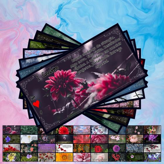 Imagem de Baralho Cigano com Significados Tema de Flores. 36 Cartas. Oráculo Artesanal Personalizado