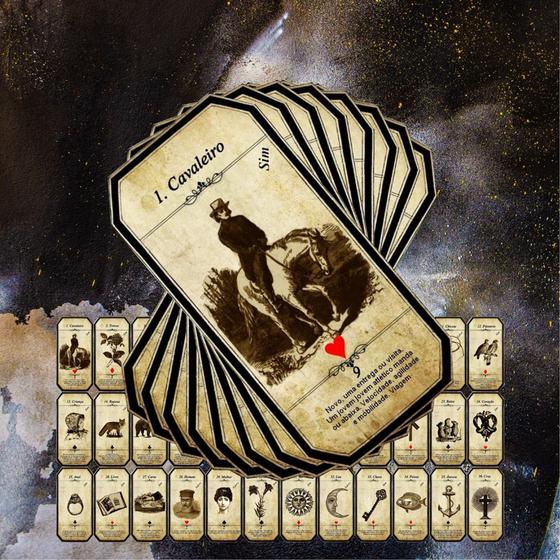 Imagem de Baralho Cigano Lenormand com Significados. Deck Vintage de 36 Cartas. Oráculo Artesanal
