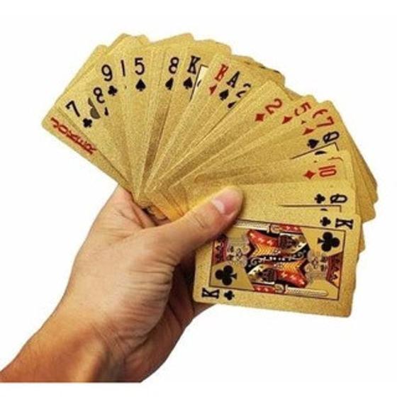 Imagem de Baralho Dourado Ouro 24k Dollar Poker Cartas Jogos À Prova D'agua