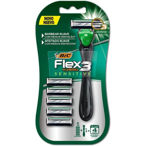 Imagem de Barbeador Descartável BIC HYBRID Sensitive com 5 Refis Blister