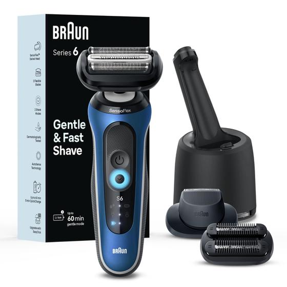 Imagem de Barbeador elétrico Braun Series 6 6177cc para homens, azul úmido e seco