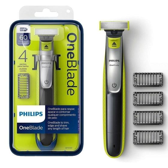Barbeador Elétrico Philips Oneblade QP2530 - À Prova D'água - 4 Pentes + 1 Lâmina Seco ou Molhado Menor preço em Barbeador Elétrico Philips Oneblade QP2530 - À Prova D'água - 4 Pentes + 1 Lâmina Seco ou Molhado