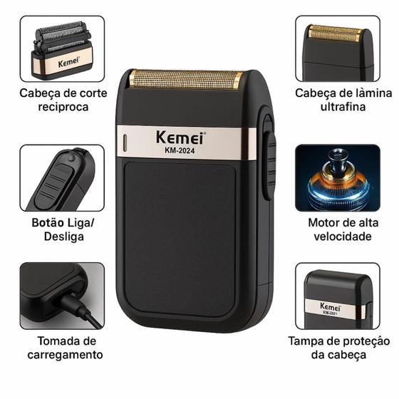 Barbeador Kemei KM-2024, Alta Potência e Performance para Corte ...