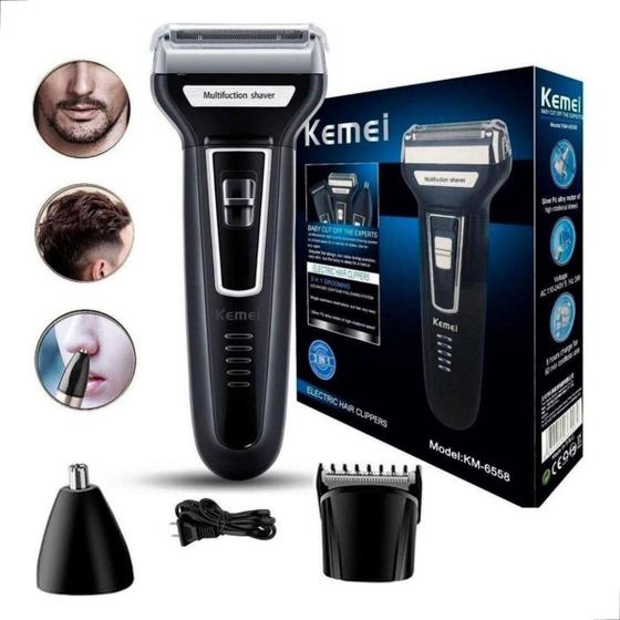 Barbeador Shaver 3 Em 1 Aparelho De Barbear Depilador Elétrico Recarregável - Kemei Imagem de Barbeador Shaver 3 Em 1 Aparelho De Barbear Depilador Elétrico Recarregável
