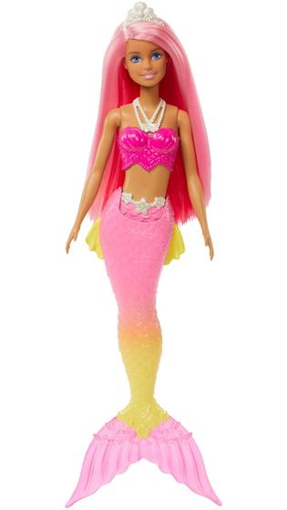 Imagem de Barbie Dreamtopia Boneca Sereia (Cabelo Rosa) com Cauda sereia rosa & amarela e tiara, brinquedo para crianças de 3 anos de idade e up