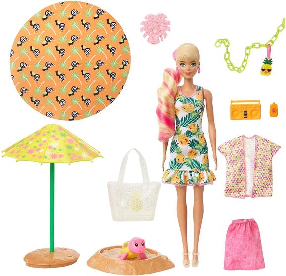 Imagem de Barbie Espuma Surpresa! Boneca & Pet + 25 Surpresas: Perfume, Roupas, Cabelo, Pulseira & Pingente Tema Abacaxi Ensolarado 3+ anos