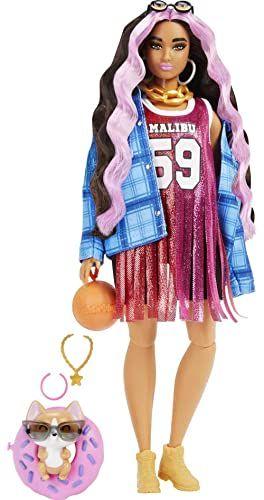 Imagem de Barbie Extra 13 com vestido e acessórios, pet corgi, cabelo longo e articulações flexíveis