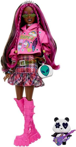 Imagem de Barbie Extra 19 Morena Negra Cabelo Mechas Saia Xadrez E Panda - Mattel