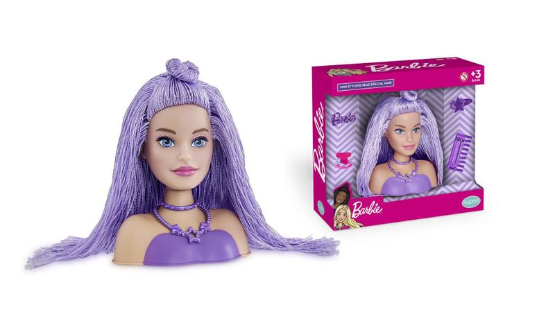 Imagem de Barbie Mini Styling Head Special Hair Lilás Cabelo De Tricô