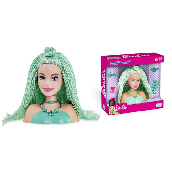 Imagem de Barbie Mini Styling Head Special Hair Verde Cabelo de tricô