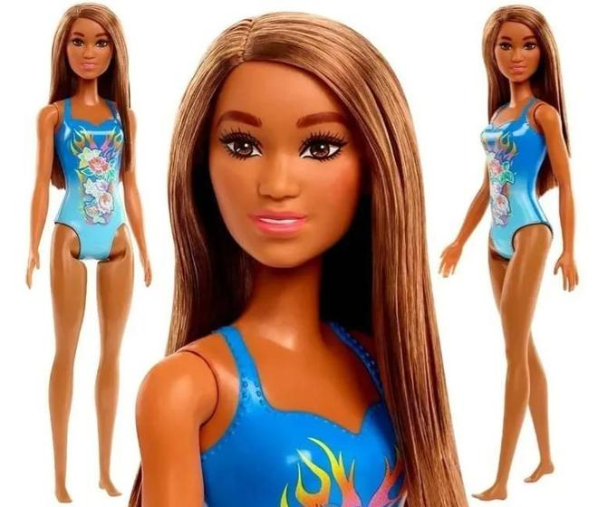 Imagem de Barbie Praia Fashion Morena Maiô Azul Original Mattel